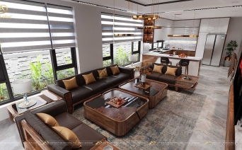 10+ Thiết kế nội thất phòng khách gỗ óc chó đẹp 